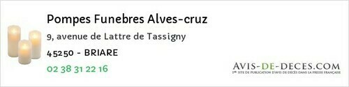 Avis de décès - Briare - Pompes Funebres Alves-cruz