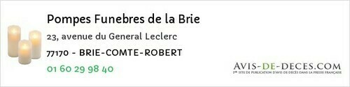 Avis de décès - Vaires-sur-Marne - Pompes Funebres de la Brie