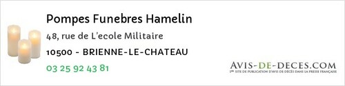 Avis de décès - Brienne Le Chateau - Pompes Funebres Hamelin