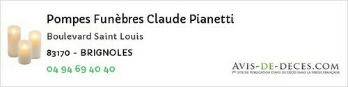 Avis de décès - Trans-en-Provence - Pompes Funèbres Claude Pianetti