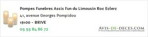 Avis de décès - Beynat - Pompes Funebres Assis Fun du Limousin Roc Eclerc