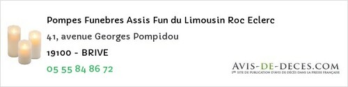 Avis de décès - Saint-Augustin - Pompes Funebres Assis Fun du Limousin Roc Eclerc