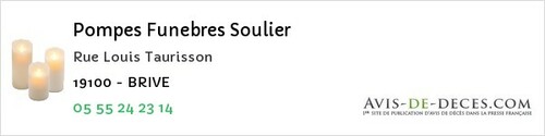 Avis de décès - Saint-Éloy-Les-Tuileries - Pompes Funebres Soulier