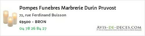 Avis de décès - Condrieu - Pompes Funebres Marbrerie Durin Pruvost