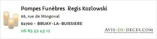Avis de décès - Reclinghem - Pompes Funèbres Regis Kozlowski
