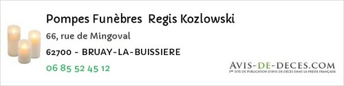 Avis de décès - Bruay La Buissiere - Pompes Funèbres Regis Kozlowski