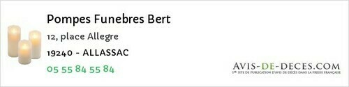 Avis de décès - Lamazière-Basse - Pompes Funebres Bert