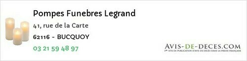 Avis de décès - Sangatte - Pompes Funebres Legrand