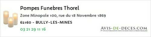 Avis de décès - Sallaumines - Pompes Funebres Thorel