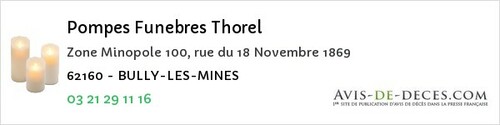Avis de décès - Bully Les Mines - Pompes Funebres Thorel