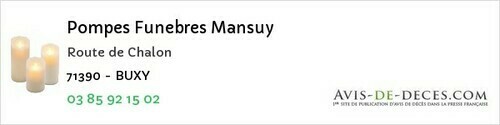 Avis de décès - Chamilly - Pompes Funebres Mansuy