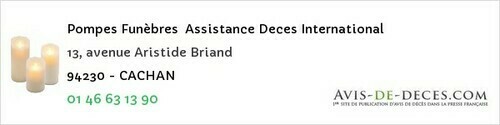 Avis de décès - Alfortville - Pompes Funèbres Assistance Deces International