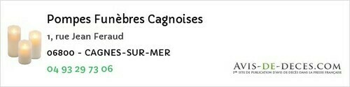 Avis de décès - Mandelieu-la-Napoule - Pompes Funèbres Cagnoises
