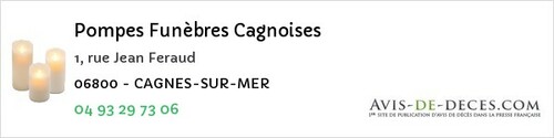 Avis de décès - Cagnes-sur-Mer - Pompes Funèbres Cagnoises