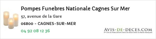 Avis de décès - Villeneuve-Loubet - Pompes Funebres Nationale Cagnes Sur Mer