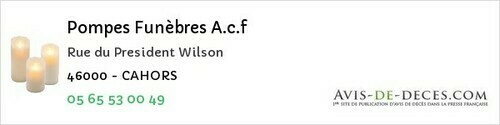 Avis de décès - Carennac - Pompes Funèbres A.c.f