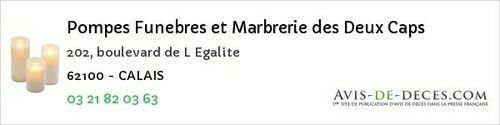 Avis de décès - Calais - Pompes Funebres et Marbrerie des Deux Caps