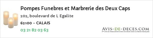 Avis de décès - Warlencourt-Eaucourt - Pompes Funebres et Marbrerie des Deux Caps