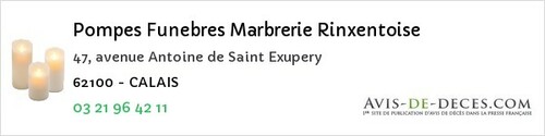 Avis de décès - Bouvigny-Boyeffles - Pompes Funebres Marbrerie Rinxentoise