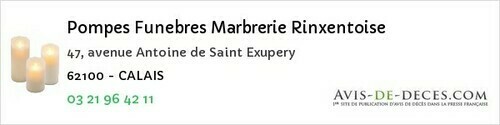 Avis de décès - Calais - Pompes Funebres Marbrerie Rinxentoise