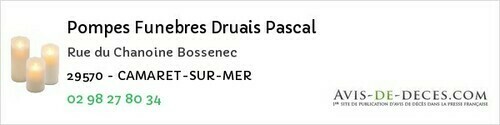 Avis de décès - Plovan - Pompes Funebres Druais Pascal