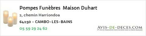 Avis de décès - Hendaye - Pompes Funèbres Maison Duhart