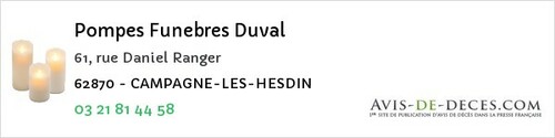 Avis de décès - Campagne Les Hesdin - Pompes Funebres Duval