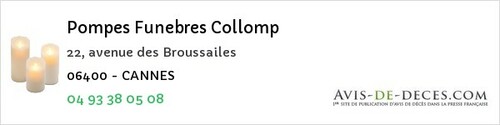 Avis de décès - Cannes - Pompes Funebres Collomp