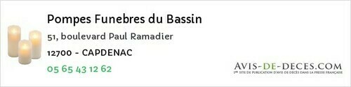 Avis de décès - Lacroix-Barrez - Pompes Funebres du Bassin