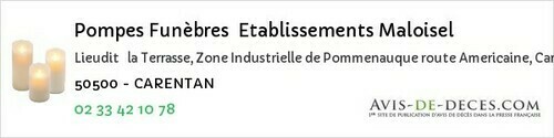 Avis de décès - Servon - Pompes Funèbres Etablissements Maloisel