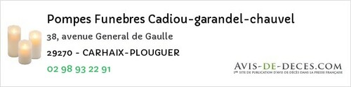 Avis de décès - Tréflaouénan - Pompes Funebres Cadiou-garandel-chauvel