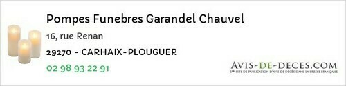 Avis de décès - Carhaix-Plouguer - Pompes Funebres Garandel Chauvel