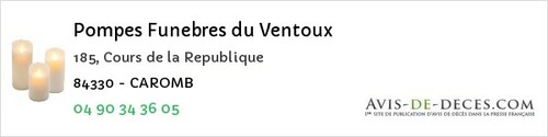 Avis de décès - Beaumont-du-Ventoux - Pompes Funebres du Ventoux