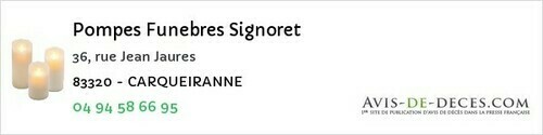 Avis de décès - Carqueiranne - Pompes Funebres Signoret