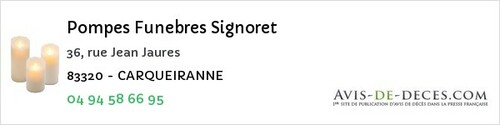 Avis de décès - Sainte-Maxime - Pompes Funebres Signoret