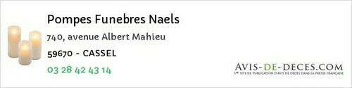 Avis de décès - Cassel - Pompes Funebres Naels
