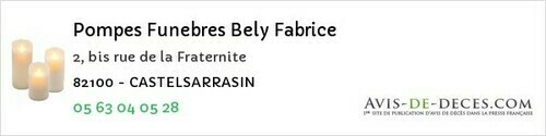 Avis de décès - Cazes-Mondenard - Pompes Funebres Bely Fabrice