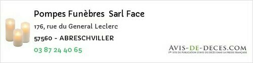 Avis de décès - Kœnigsmacker - Pompes Funèbres Sarl Face