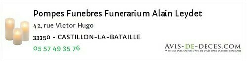 Avis de décès - Mios - Pompes Funebres Funerarium Alain Leydet