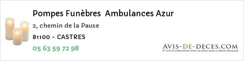 Avis de décès - Saint-Gauzens - Pompes Funèbres Ambulances Azur