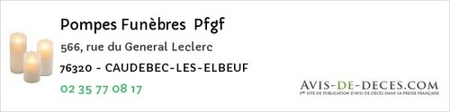 Avis de décès - Caudebec Les Elbeuf - Pompes Funèbres Pfgf