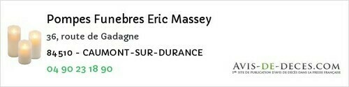 Avis de décès - Taillades - Pompes Funebres Eric Massey