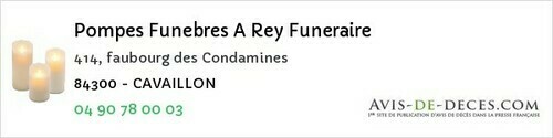 Avis de décès - Loriol-du-Comtat - Pompes Funebres A Rey Funeraire