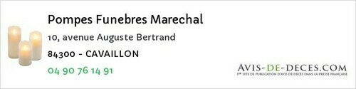 Avis de décès - Orange - Pompes Funebres Marechal