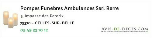 Avis de décès - Moncoutant - Pompes Funebres Ambulances Sarl Barre