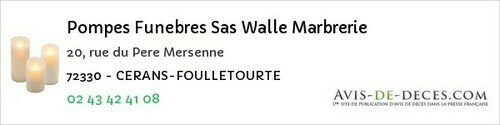 Avis de décès - Monhoudou - Pompes Funebres Sas Walle Marbrerie