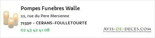 Avis de décès - Souvigné-sur-Même - Pompes Funebres Walle