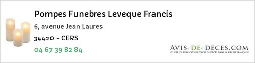 Avis de décès - Vérargues - Pompes Funebres Leveque Francis