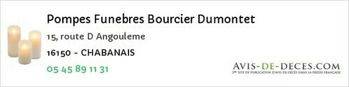 Avis de décès - Boisbreteau - Pompes Funebres Bourcier Dumontet