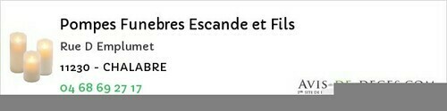 Avis de décès - Ladern-sur-Lauquet - Pompes Funebres Escande et Fils